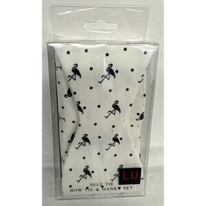 LINEA UOMO Handmade Cotton Bow Tie White With Black Flamingos